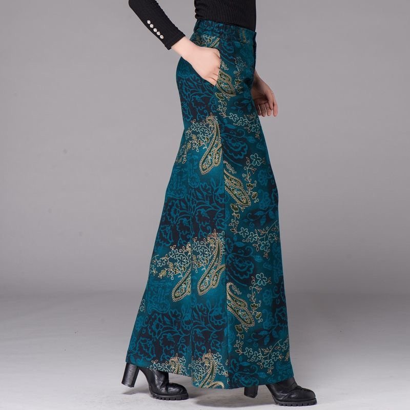 Casual Paisley Largo Bolsillo con Paneles Pantalón