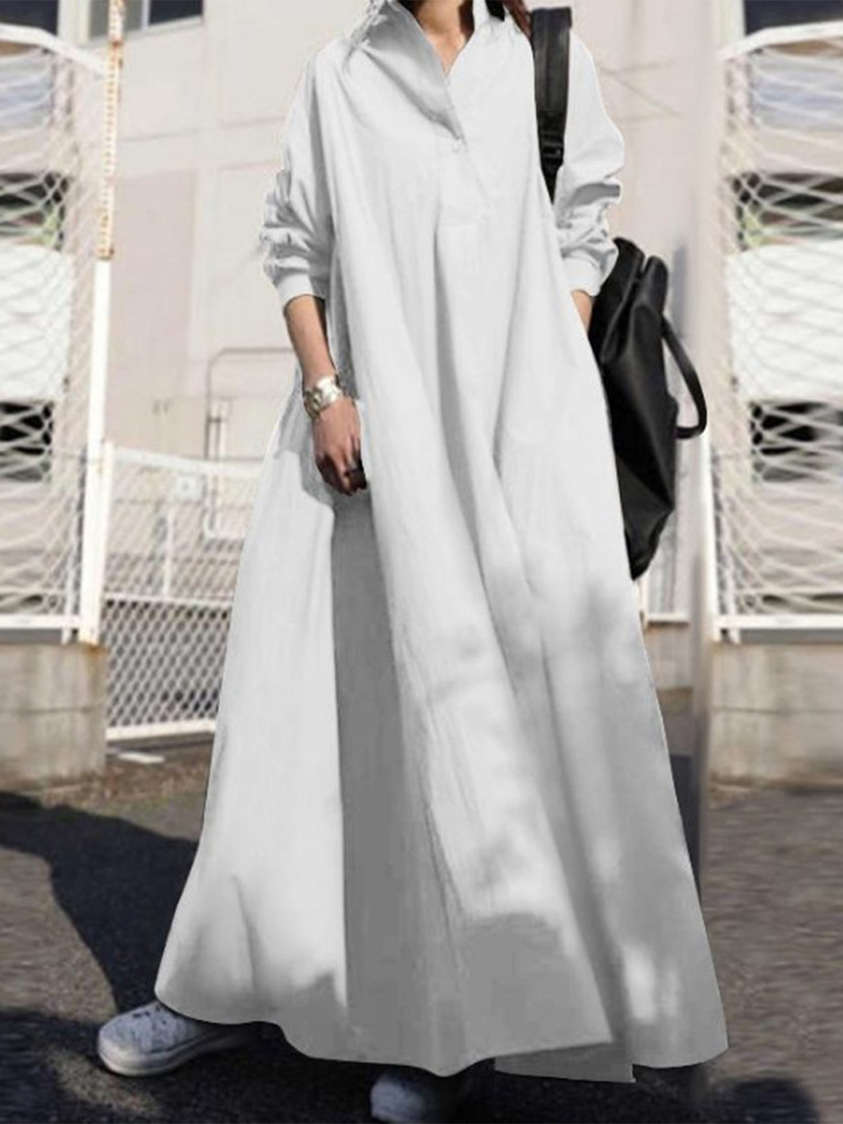 Casual Verano Diario Maxi Vestido Blanco Liso