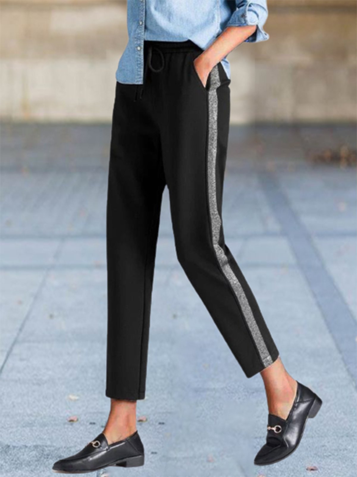 Casual Bloque de color Pantalones tobilleros Con Cordones Pantalones Deportivos & Corredores