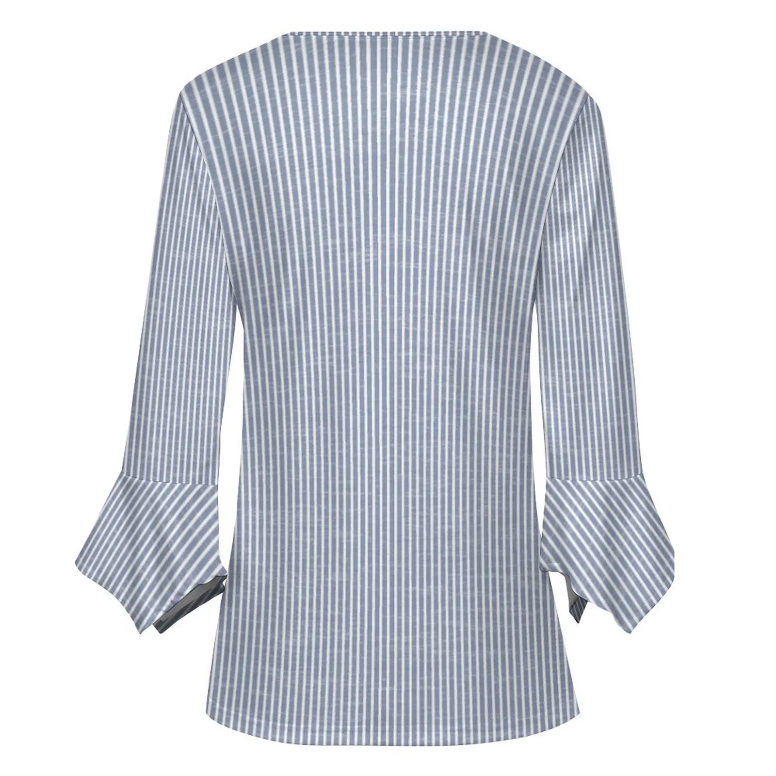 manga tres cuartos Rayas Hebilla Regular Microelasticidad Flojo Túnico Camisa para Mujeres