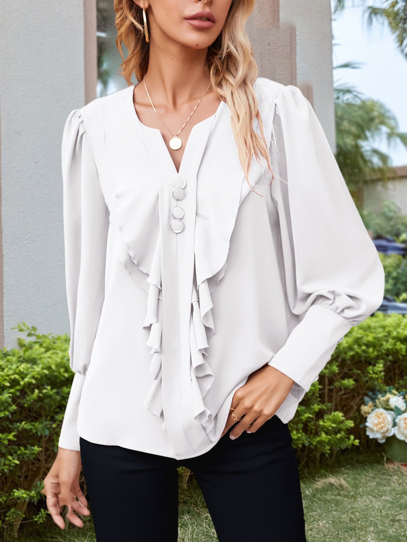 Escote Redondo Manga Larga Floral Regular Flojo Camisa para Mujeres