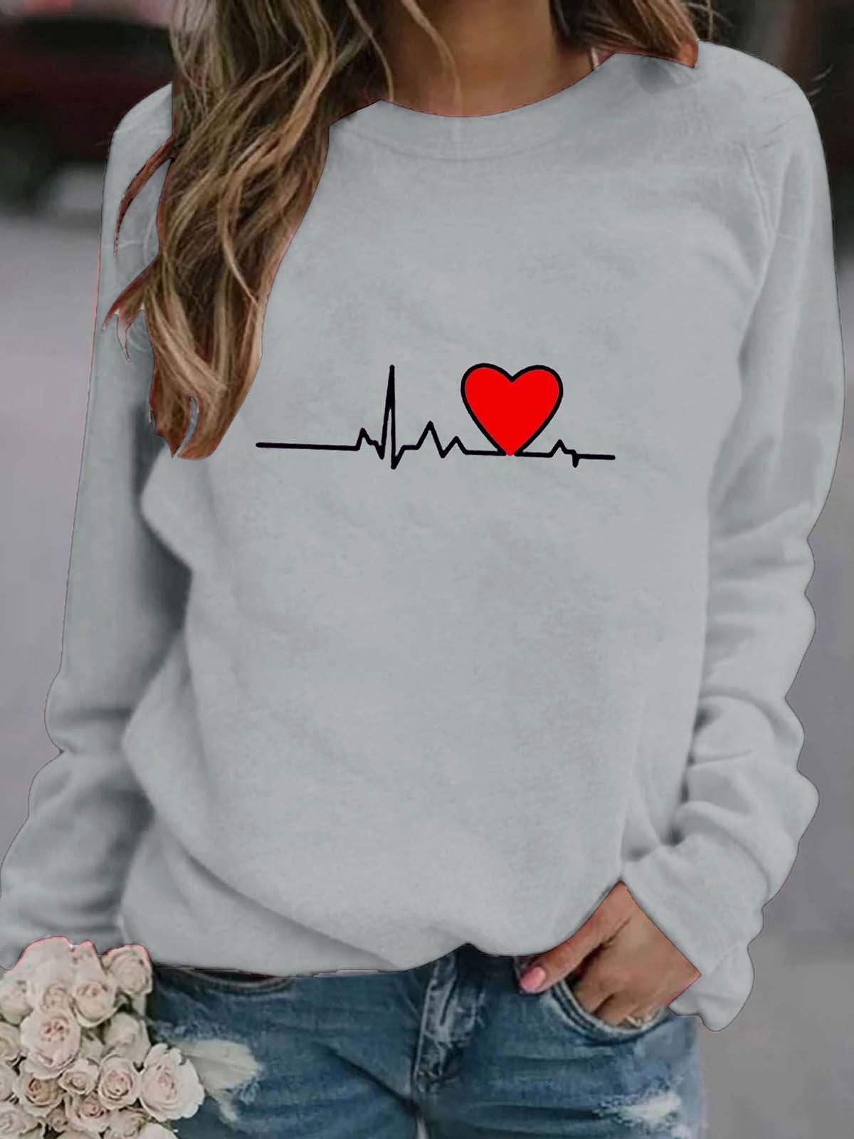 Casual Escote Redondo Corazón/Cordado Sudadera