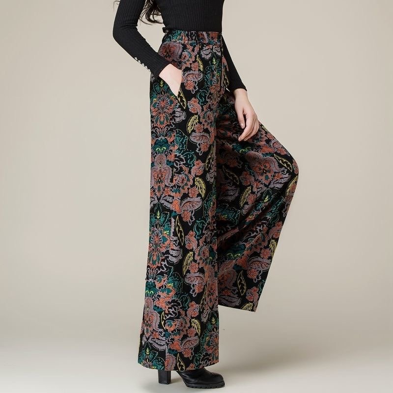 Casual Paisley Largo Bolsillo con Paneles Pantalón