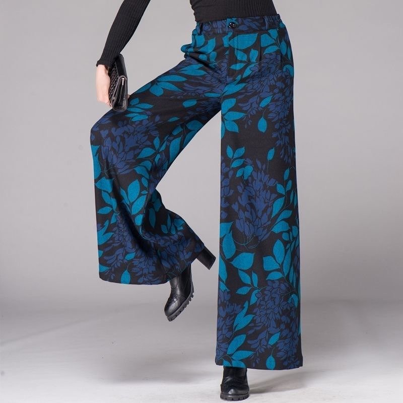 Casual Paisley Largo Bolsillo con Paneles Pantalón