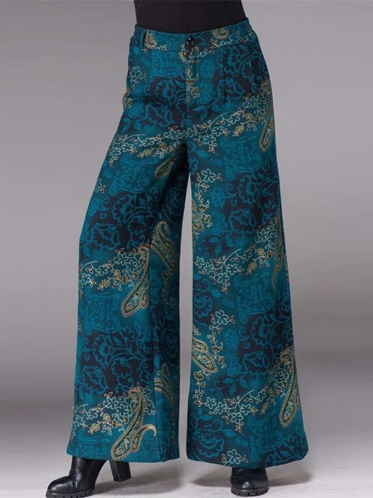 Casual Paisley Largo Bolsillo con Paneles Pantalón