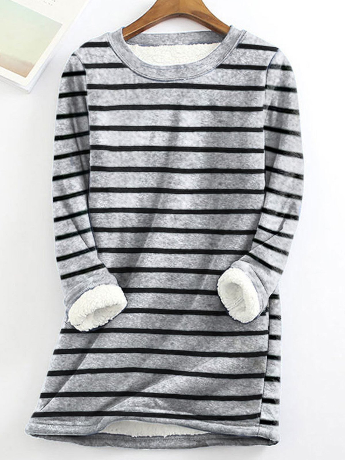 Escote Redondo Manga Larga Rayas Lana Flojo Camisa para Mujeres
