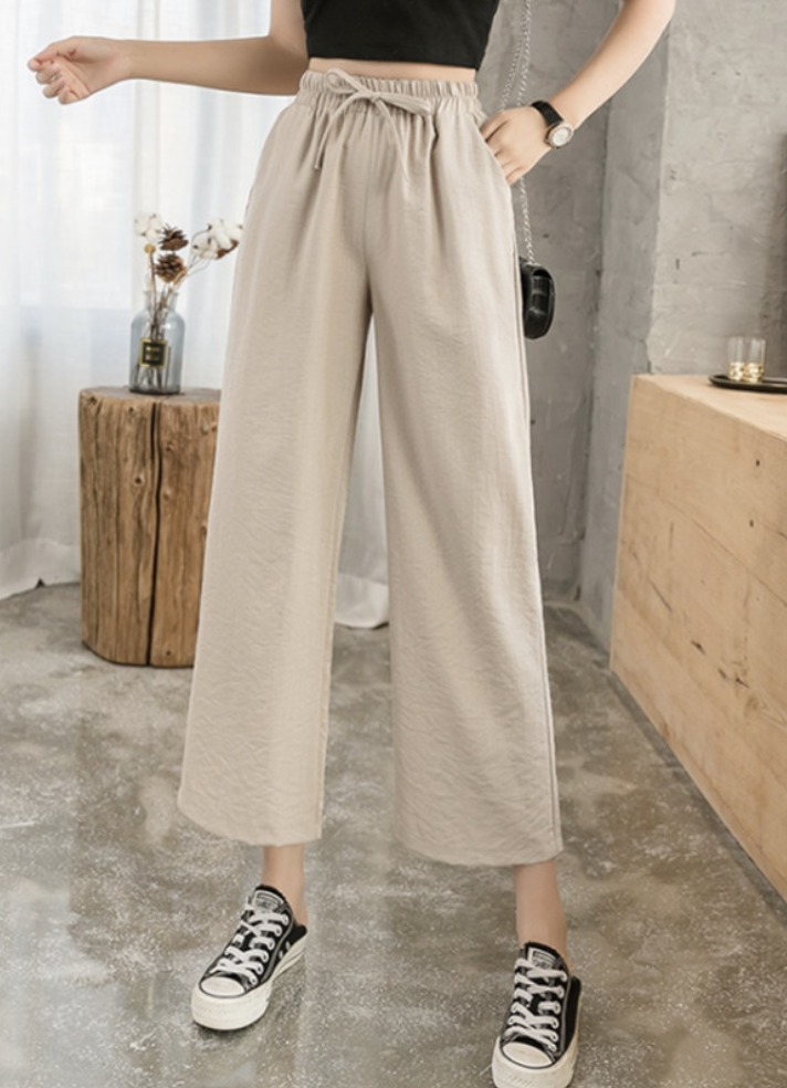 Casual Liso Pantalones tobilleros Cordón Ajustable Pantalón