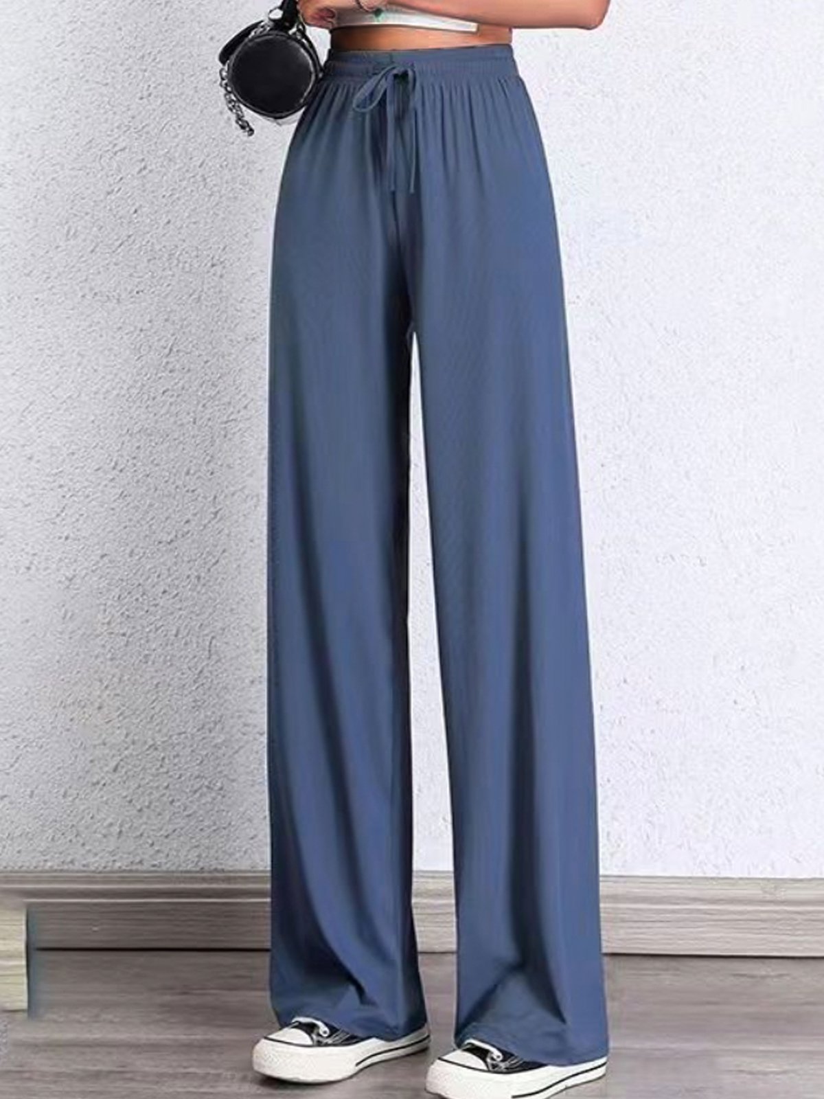 Casual Liso Largo Cordón Ajustable Pantalón