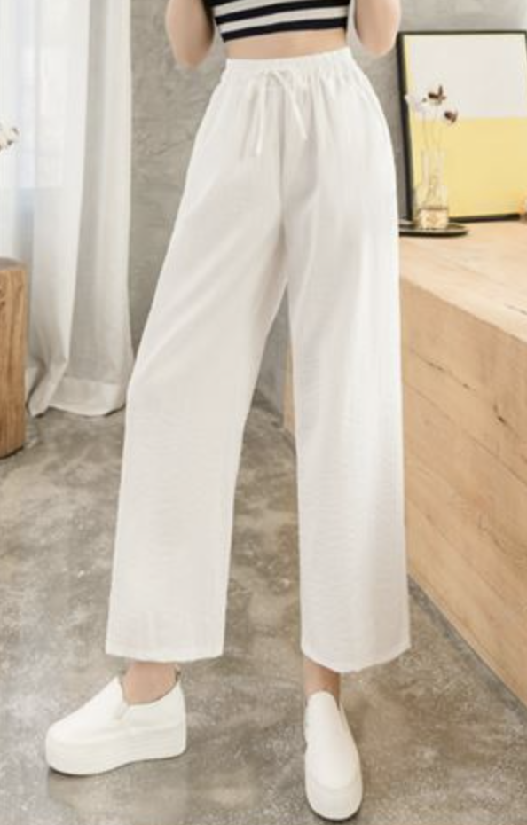 Casual Liso Pantalones tobilleros Cordón Ajustable Pantalón