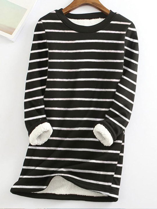 Escote Redondo Manga Larga Rayas Lana Flojo Camisa para Mujeres