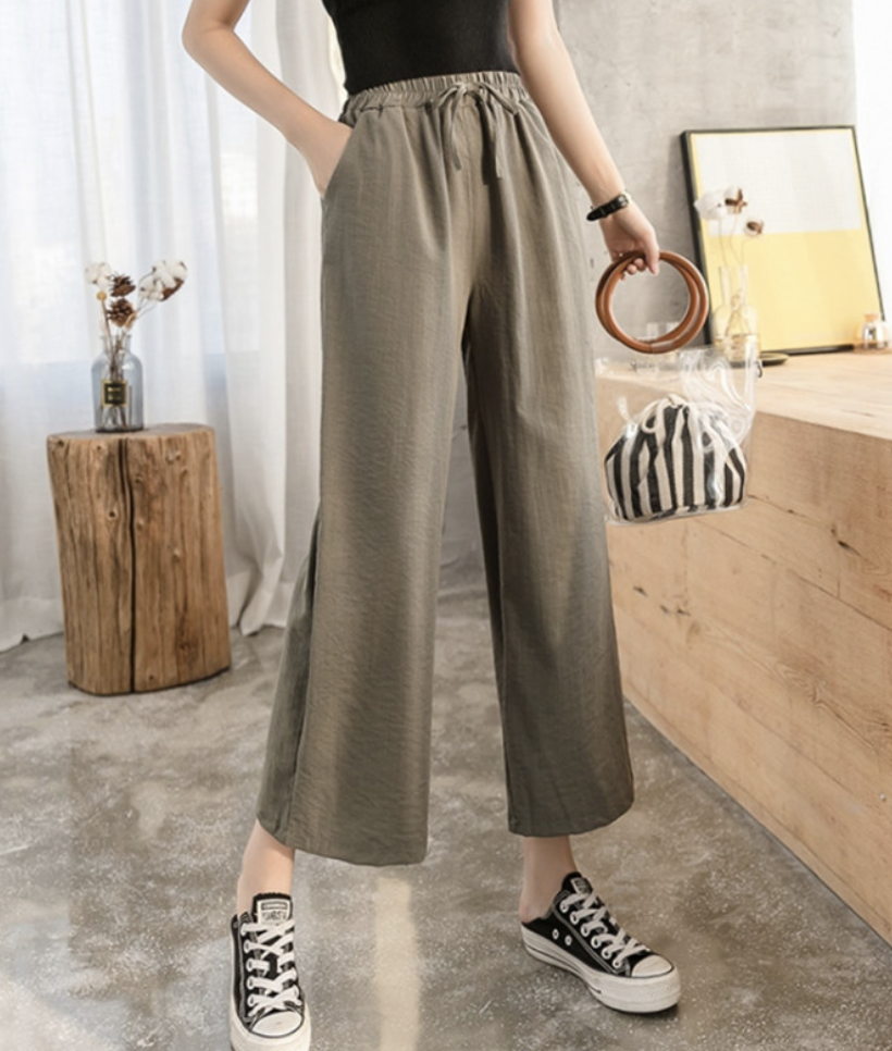 Casual Liso Pantalones tobilleros Cordón Ajustable Pantalón