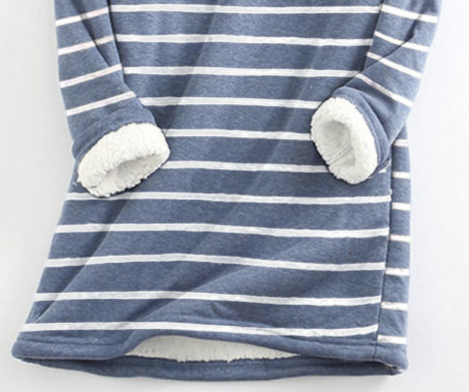 Escote Redondo Manga Larga Rayas Lana Flojo Camisa para Mujeres