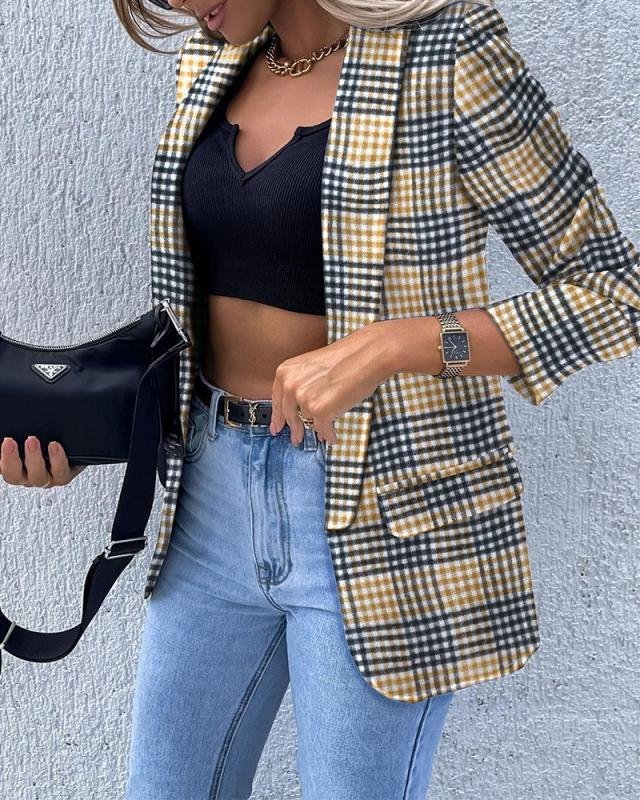 Manga Larga Geométrico Regular Flojo Chaqueta para Mujeres