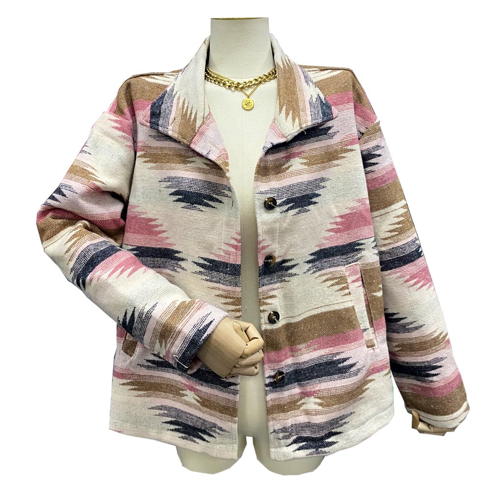 Con Cuello de Chal Manga Larga Étnico Hebilla Regular Flojo Chaqueta para Mujeres