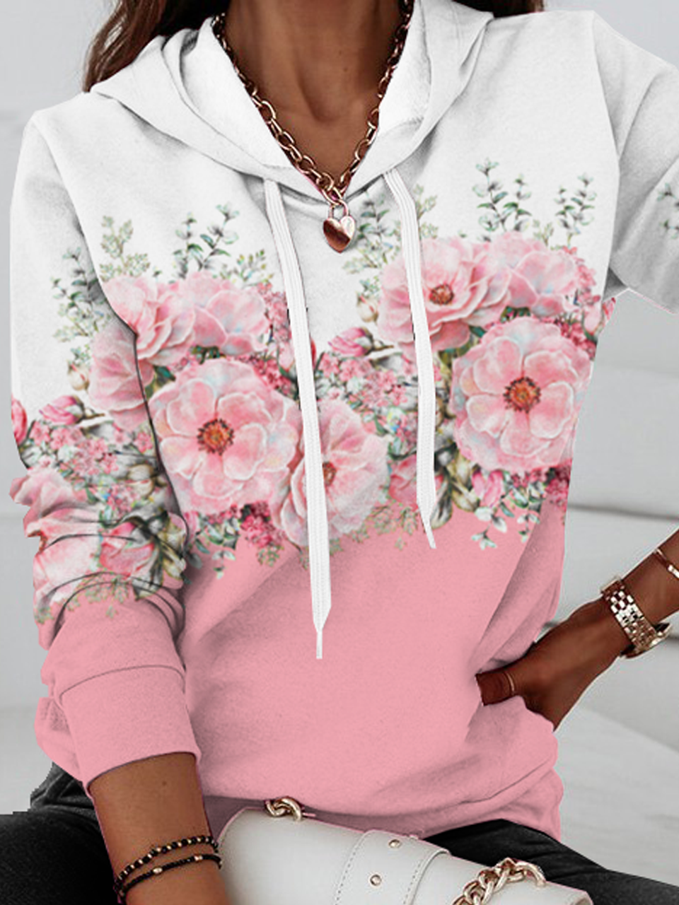 Casual Capucha Floral Capucha