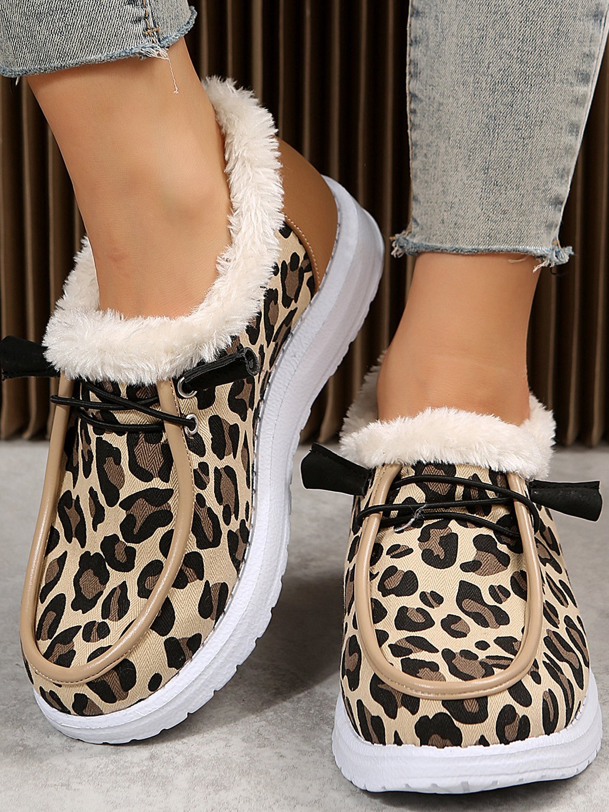 Bohémico Leopardo Slip-On Tacón Plano Botas de Nieve
