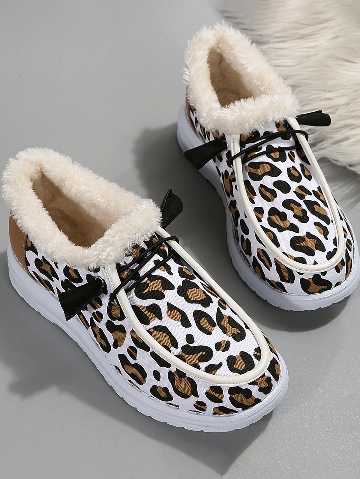 Bohémico Leopardo Slip-On Tacón Plano Botas de Nieve