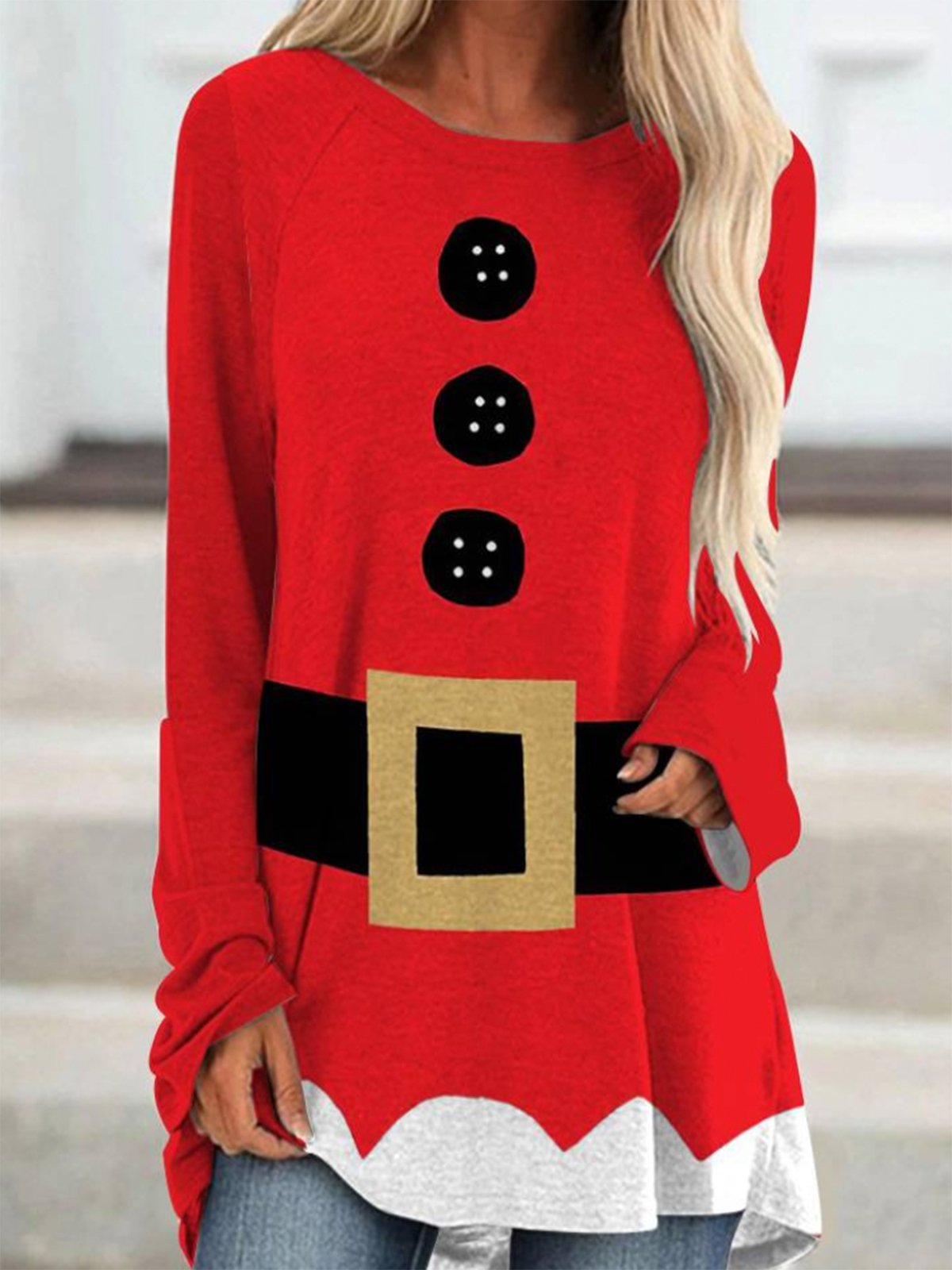 Casual Navidad Escote Redondo Manga Larga Camiseta