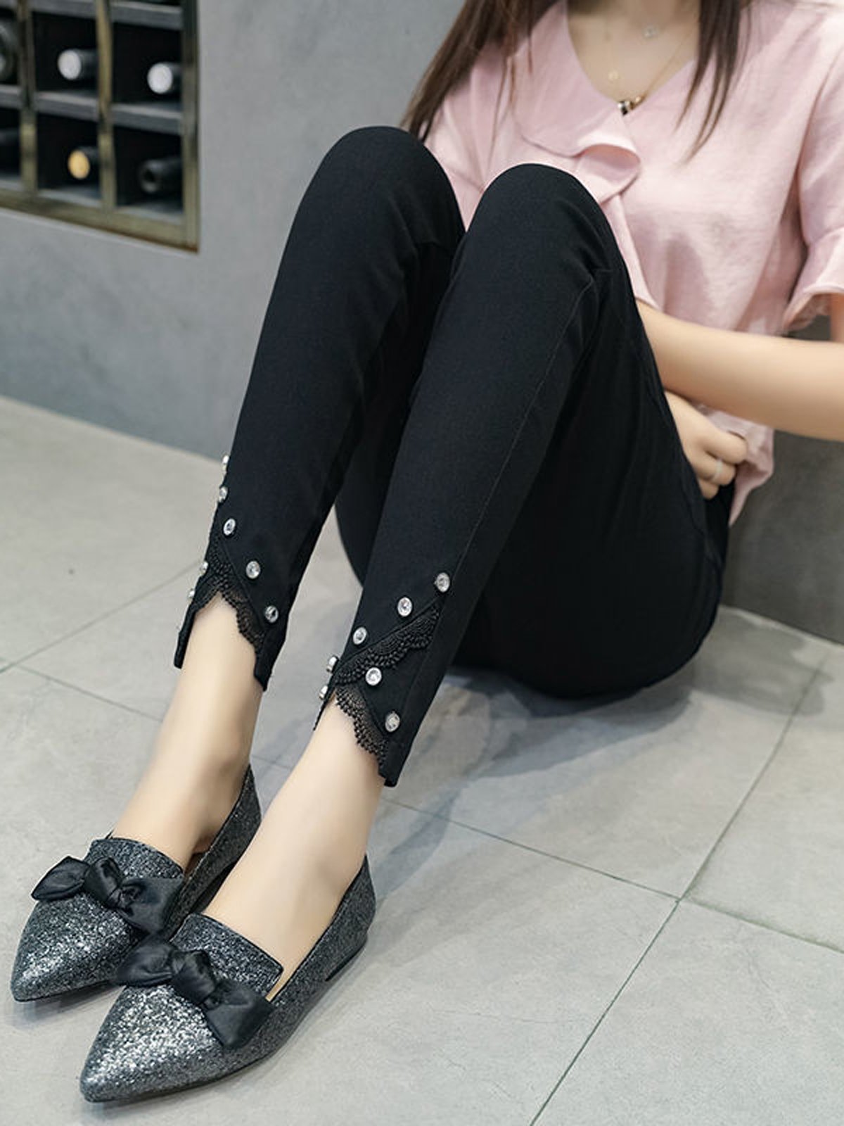 Casual Liso Largo Hebilla Pantalón