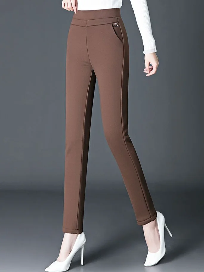 Casual Liso Largo Bolsillo con Paneles Pantalón