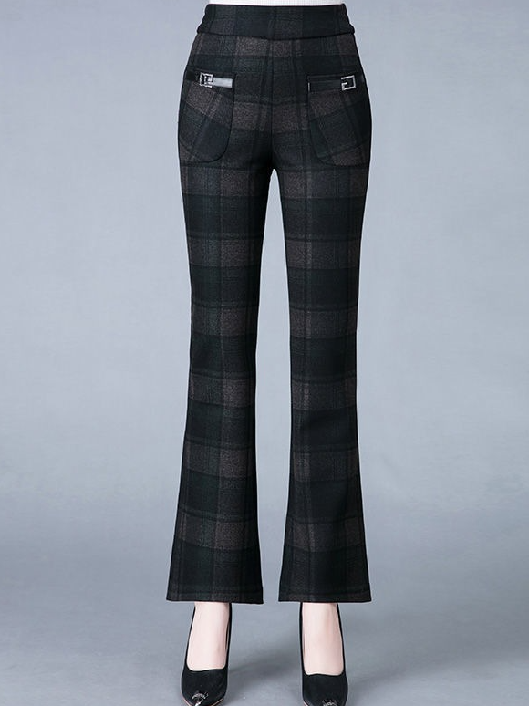 Casual Tartán Largo Hebilla Pantalón