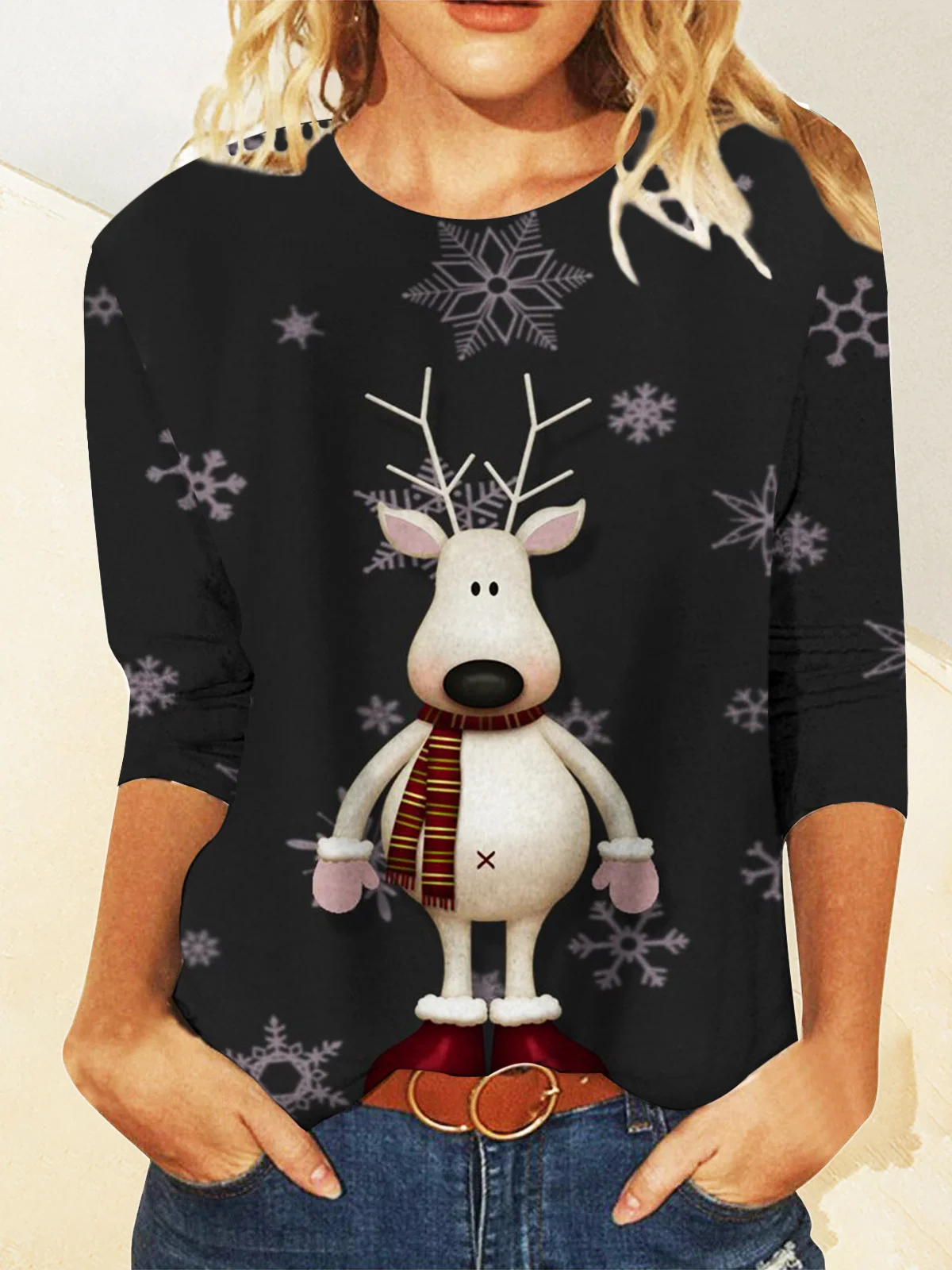 Casual Navidad Escote Redondo Manga Larga Camiseta