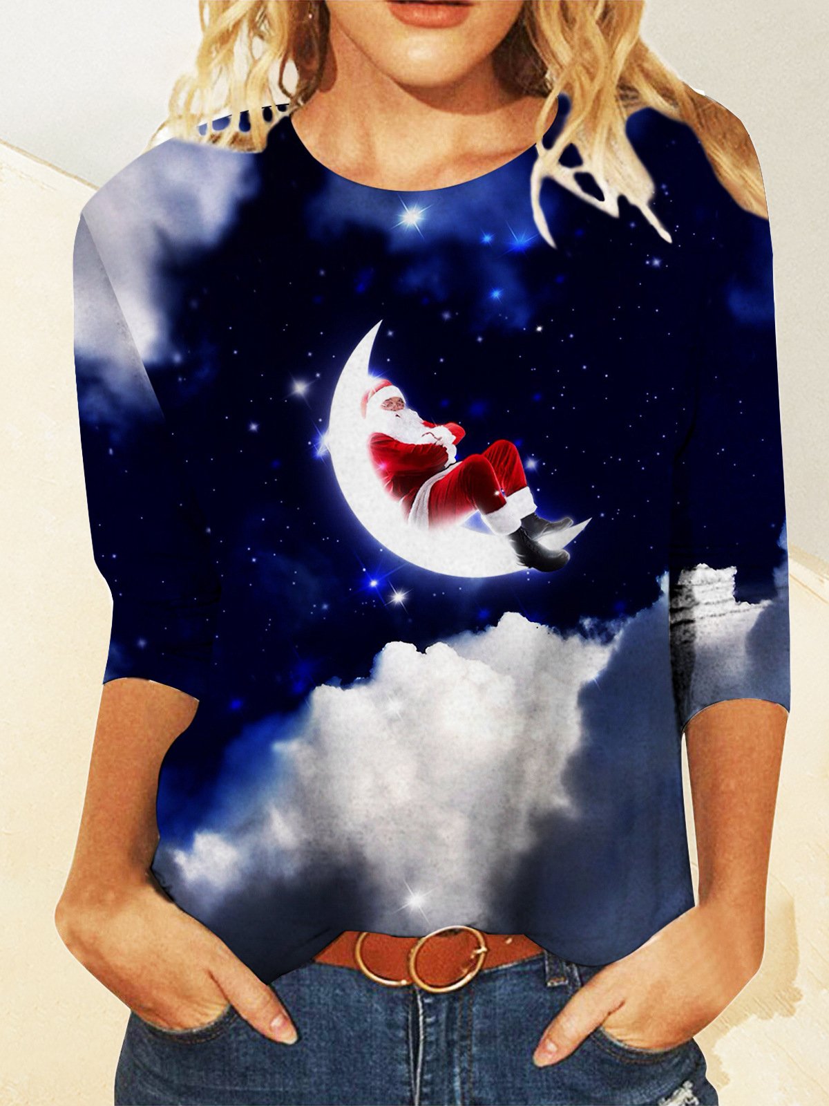 Casual Navidad Escote Redondo Manga Larga Camiseta