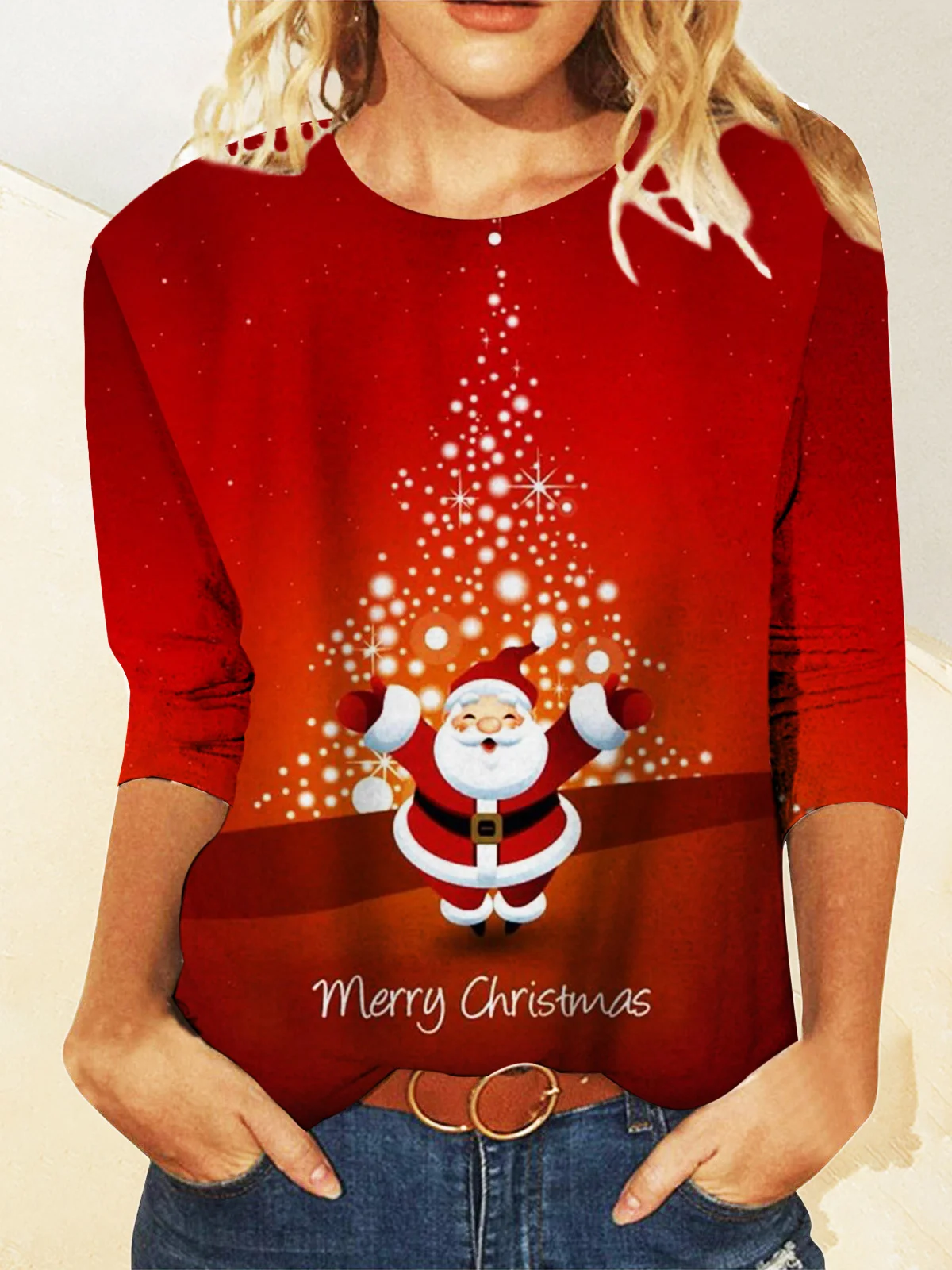 Casual Navidad Escote Redondo Manga Larga Camiseta