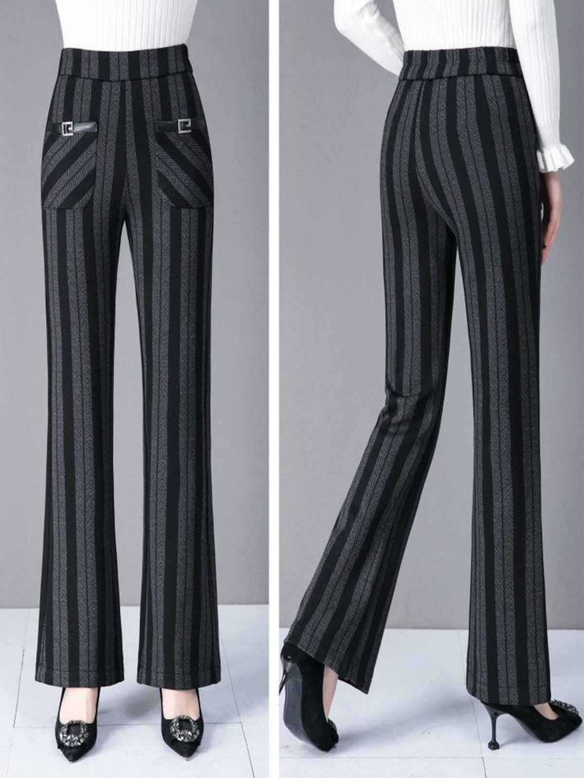 Casual Tartán Largo Hebilla Pantalón