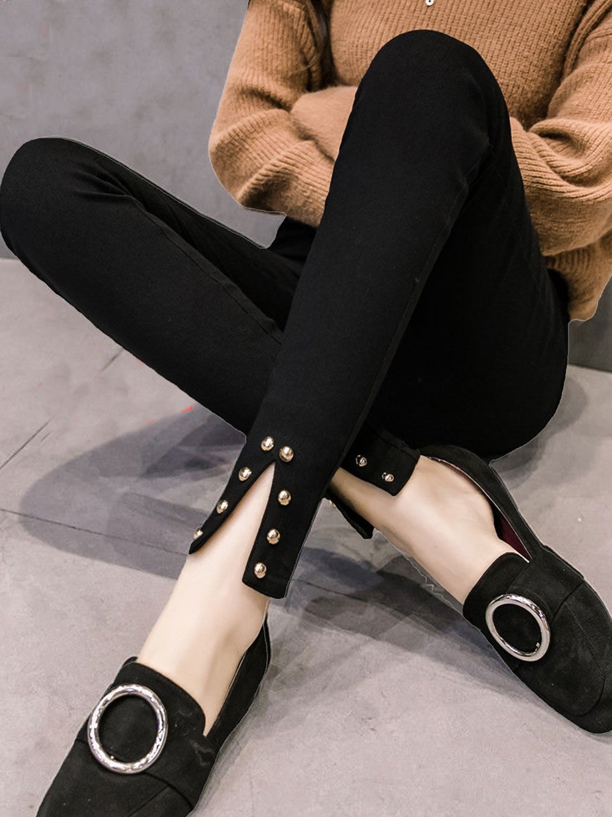 Casual Liso Largo Hebilla Pantalón
