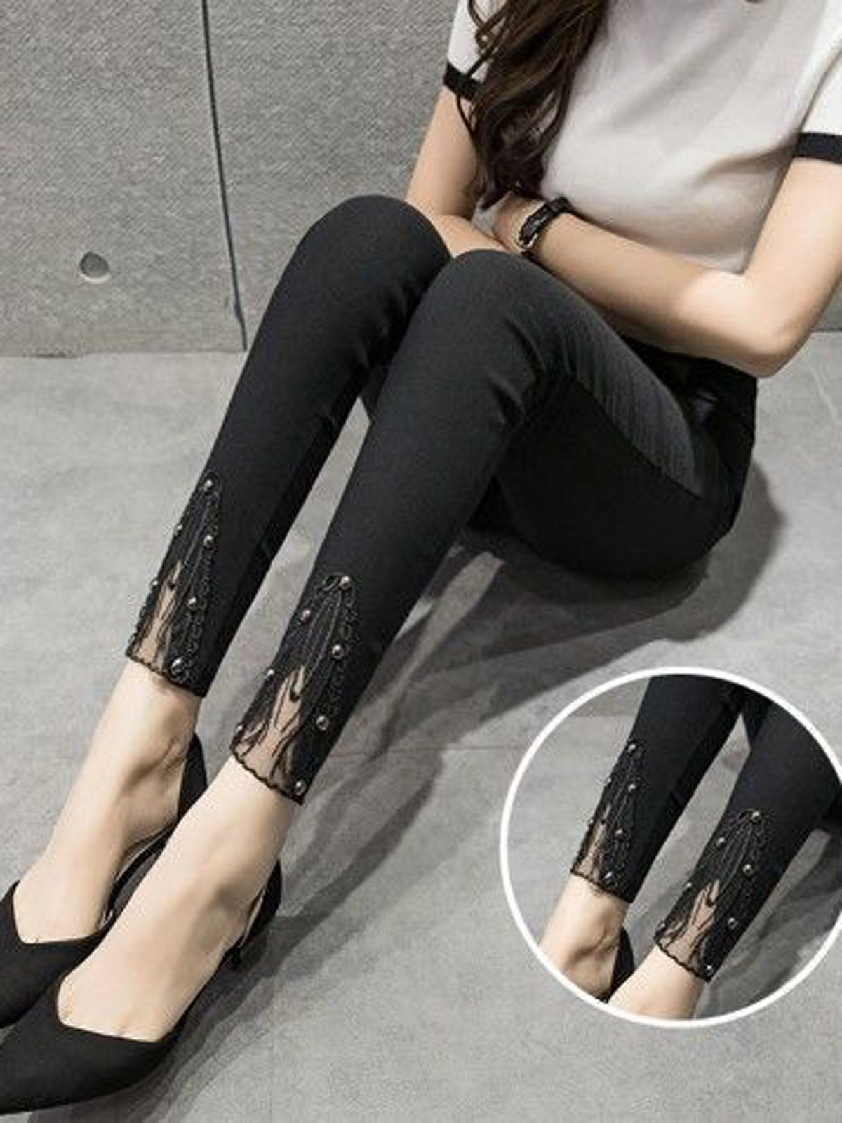 Casual Liso Largo Hebilla Pantalón