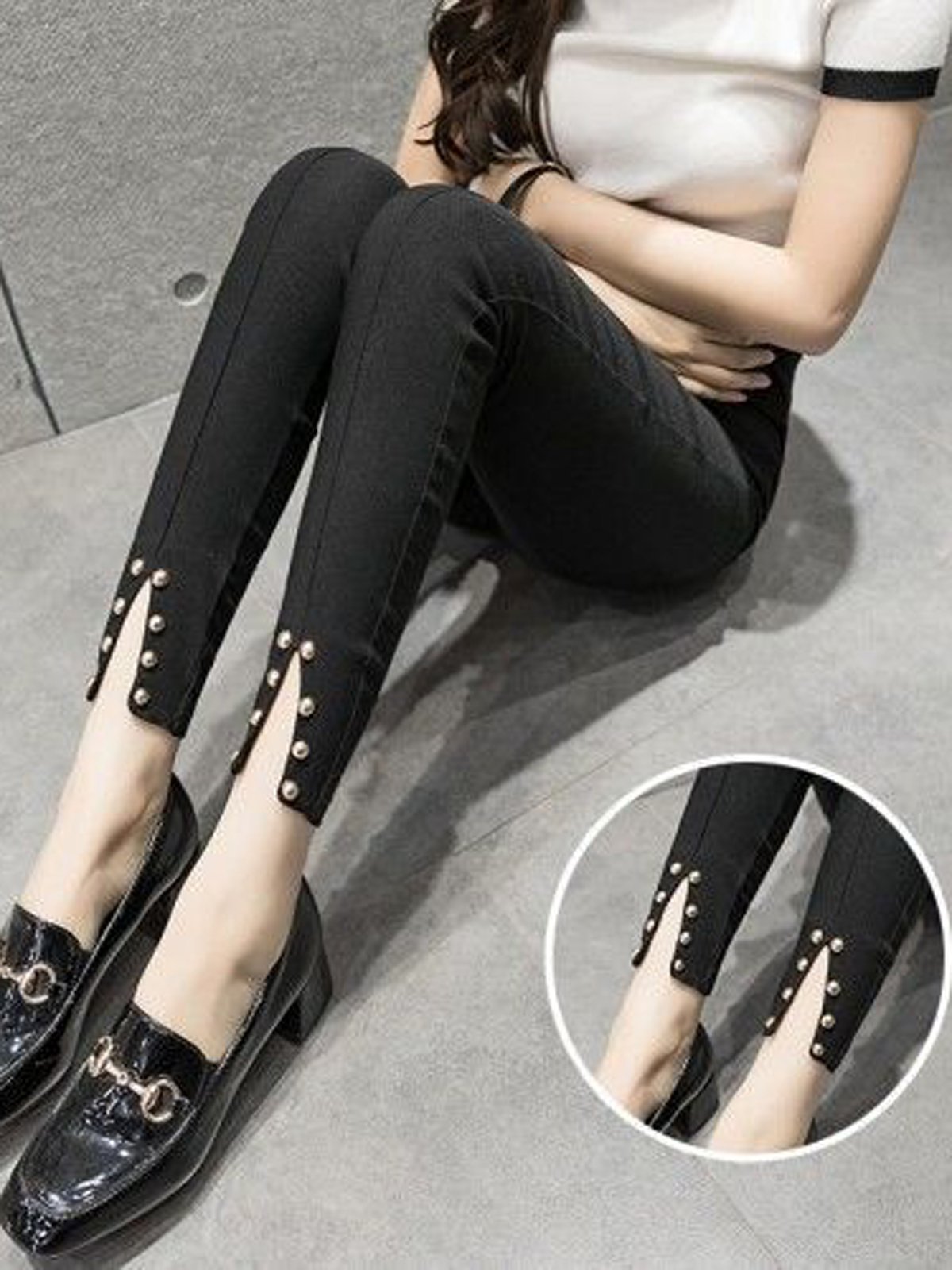 Casual Liso Largo Hebilla Pantalón