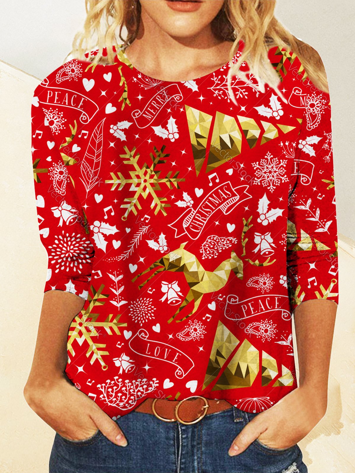 Casual Navidad Escote Redondo Manga Larga Camiseta
