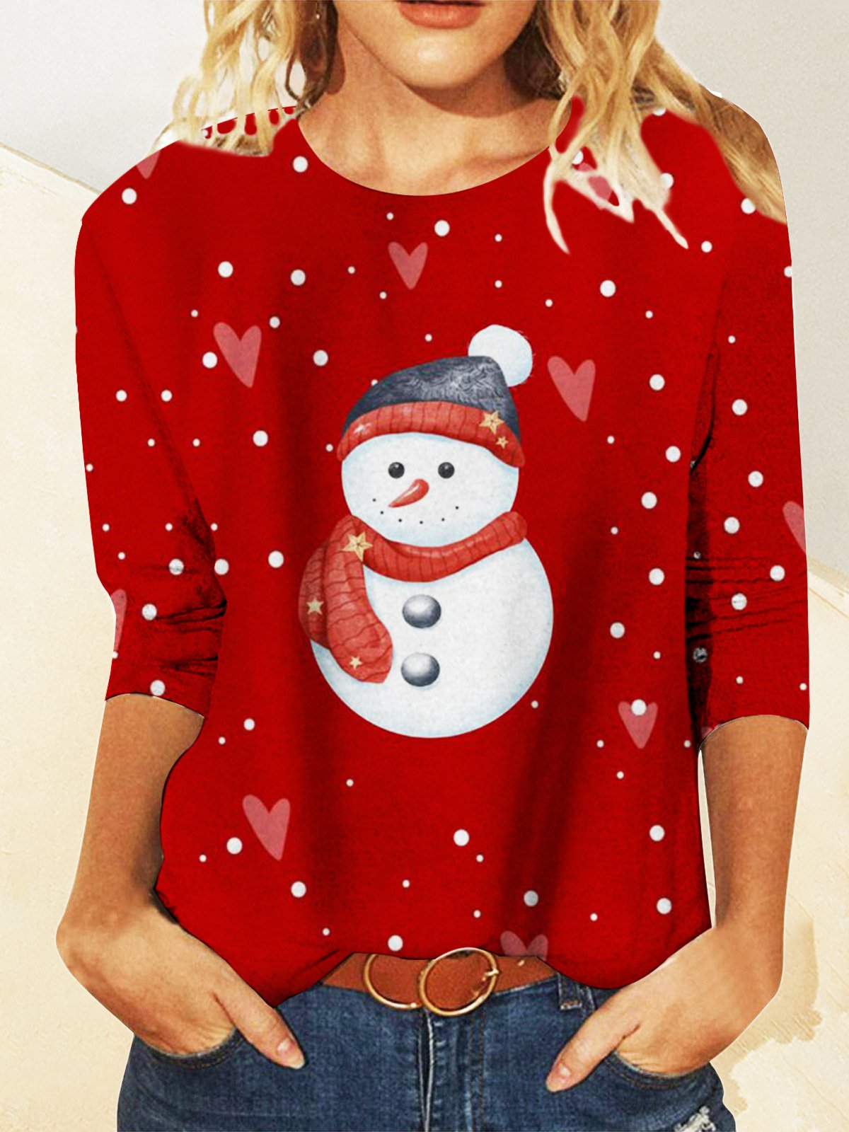 Casual Navidad Escote Redondo Manga Larga Camiseta