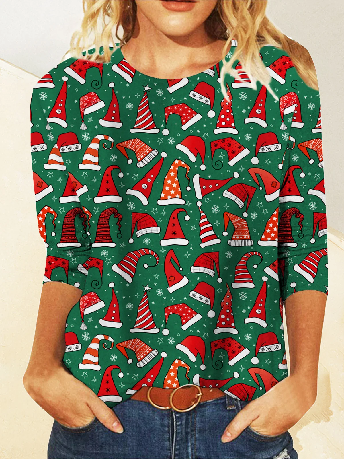Casual Navidad Escote Redondo Manga Larga Camiseta