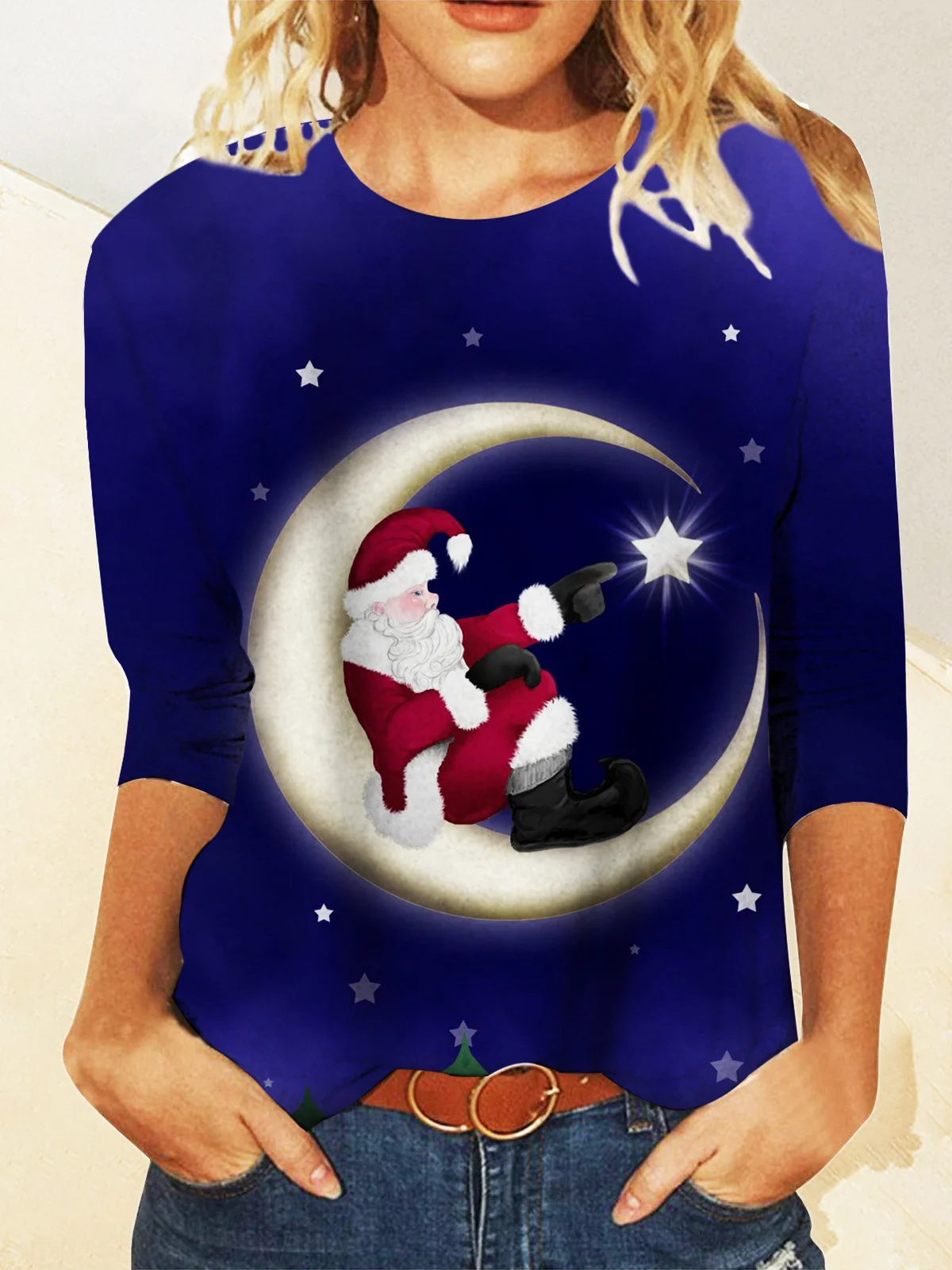 Casual Navidad Escote Redondo Manga Larga Camiseta
