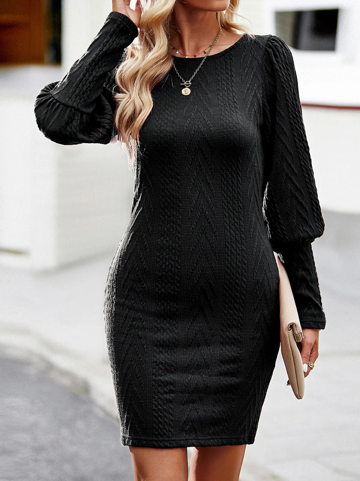 Casual Primavera / Otoño Diario Corto Vestido Rosado Liso