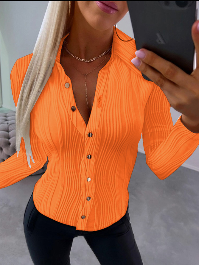 Cuello Subido Manga Larga Liso Regular Regular Ajuste Blusa para Mujeres