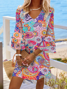 Image of Tribal Bohémico Cuello Pico Vestido