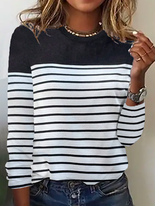 Image of Escote Redondo Rayas Casual Camiseta