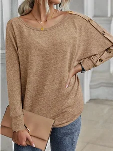 Image of Casual Hombro Frío Liso Sudadera