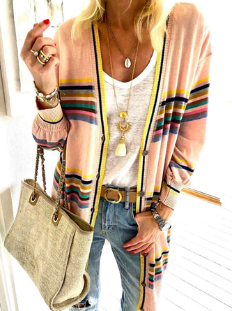 Talla Grande Rayas Casual Suéter Abrigo | es.noracora