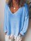 Camisa & Top Casual de Cuello Pico con Algodón Mezclado de Manga Larga