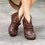 Botas Casuales De Cuero De Tacón Plano De Primavera