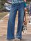 Pantalones Azules Con Bolsillos Casuales De Color Puro