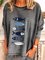 Camiseta De Las Mujeres Gris Animal Casual Recta Estampado Pez