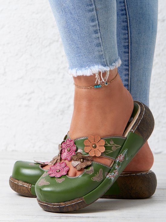 Retro Floral Mulas Obstruir Zapatos