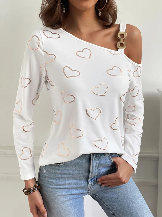 Corazón/Cordado Jersey Casual Flojo Camiseta