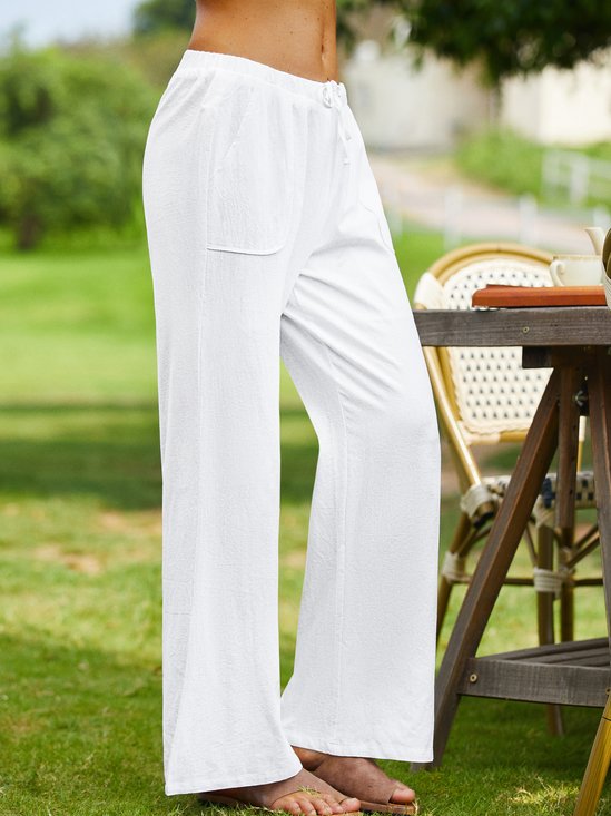 Liso Verano Casual Cordón Ajustable Natural Ligero Diario Estándar Algodón Casual Pantalones para Mujeres