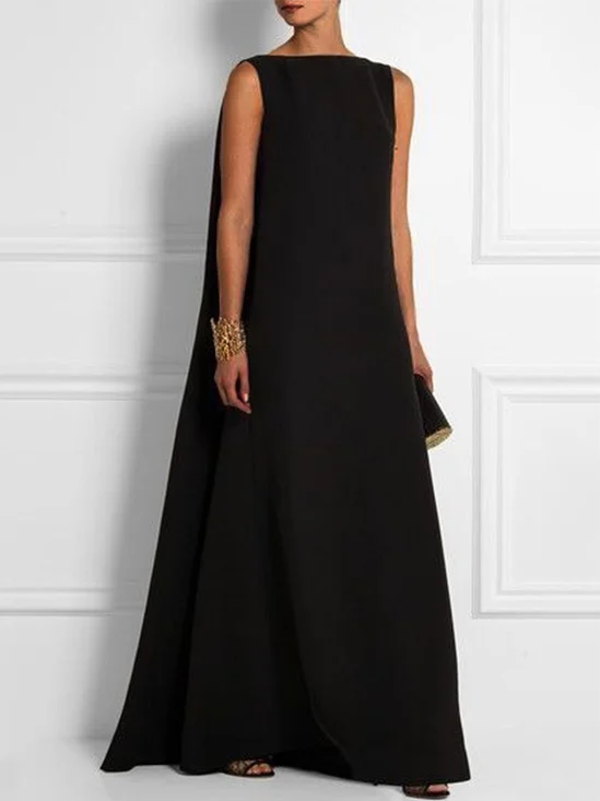 Fiesta Elegante Liso Negro Talla Grande Sin Mangas Vestido